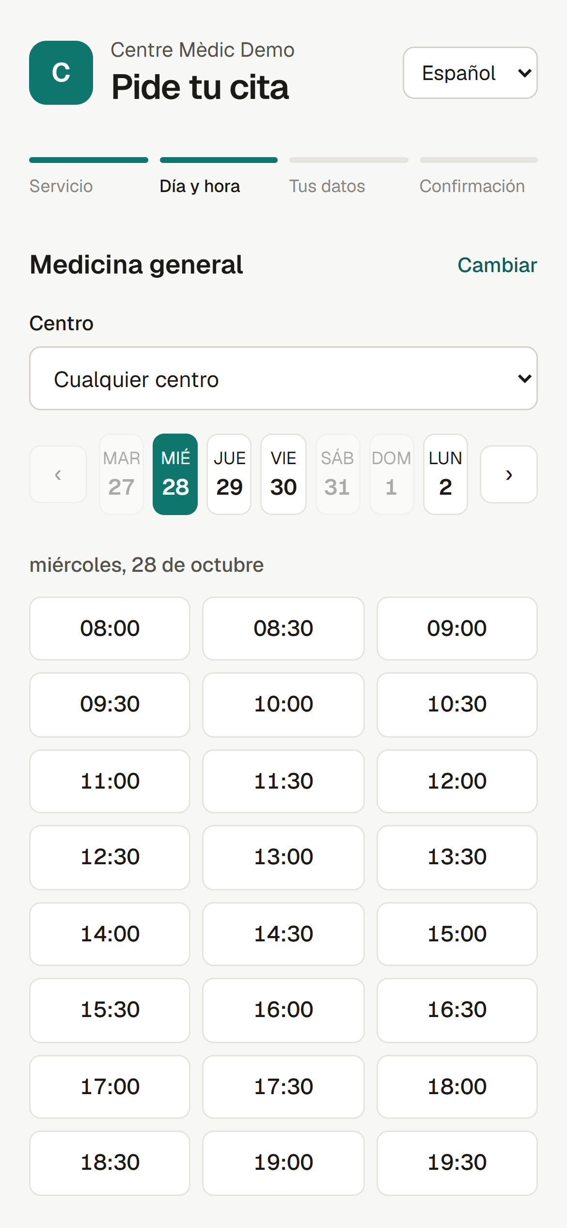 Elección de día y hora para una cita en el móvil