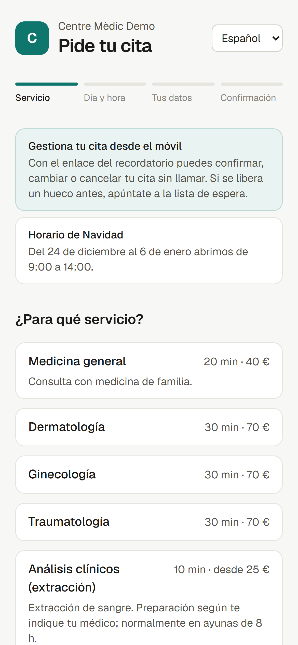 Así verán tus clientes tu página de citas